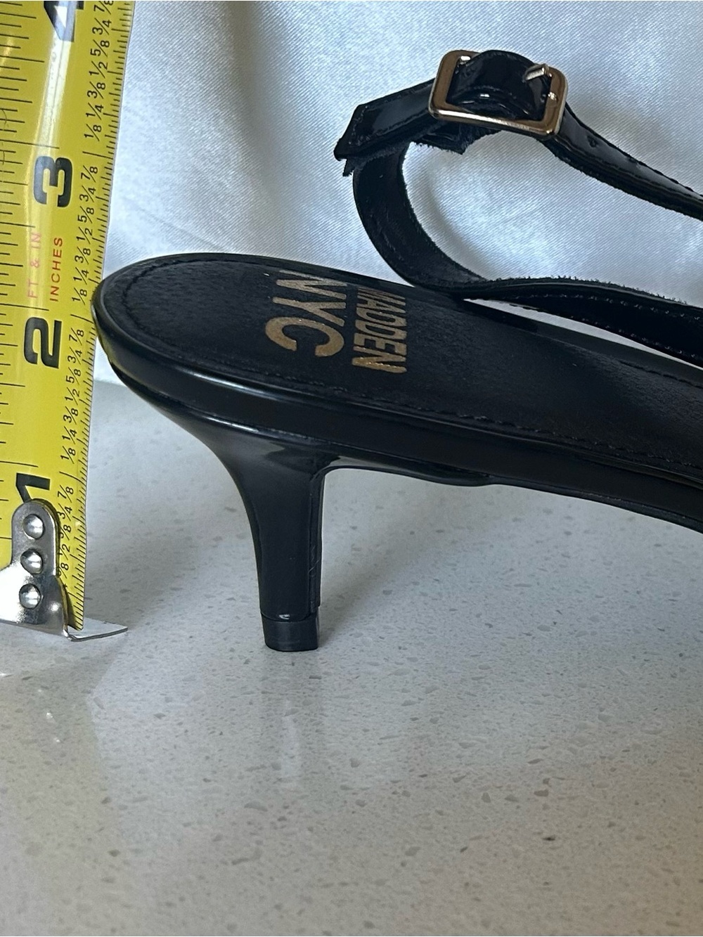Black Patent Pointed-Toe Slingback Heels with Bow Accent - Picture 8 of 8